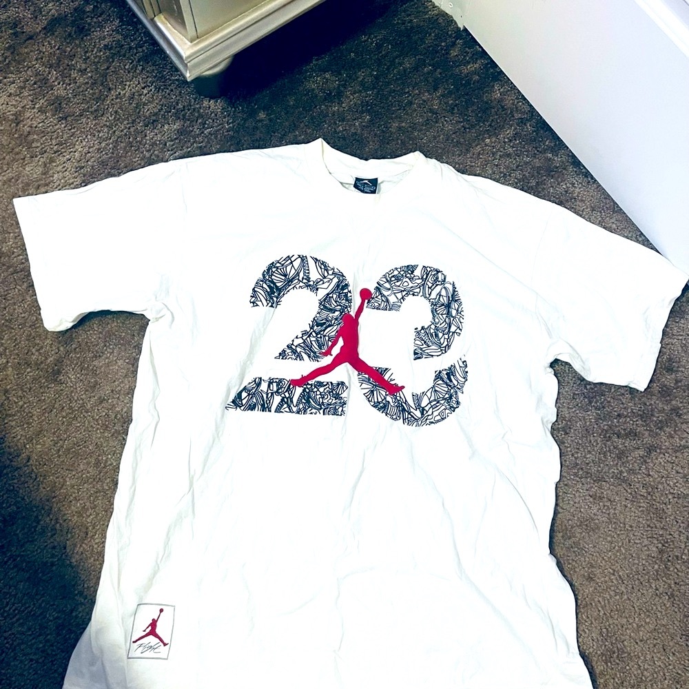 Jordan White T-Shirt with Red Logo and Graphic 23